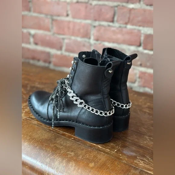 Zara Black Leather Combat Lace-Up Boots 7.5 - Picture 5 of 17